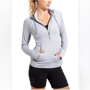 Athleta Half Zip Grey and White Striped Hoodie